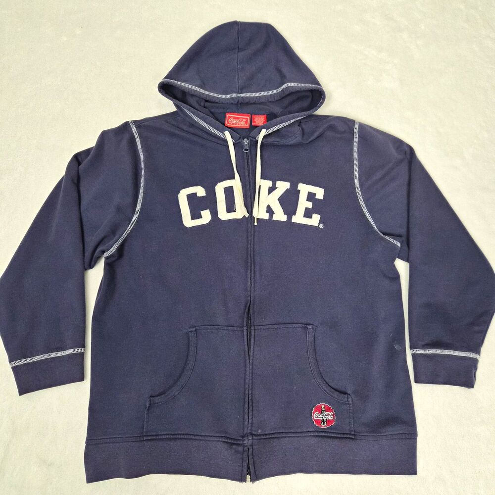 Vintage Coca-Cola Coke Full Zip Hoodie Sweatshirt Womens 14W/16W Navy Blue Y2K